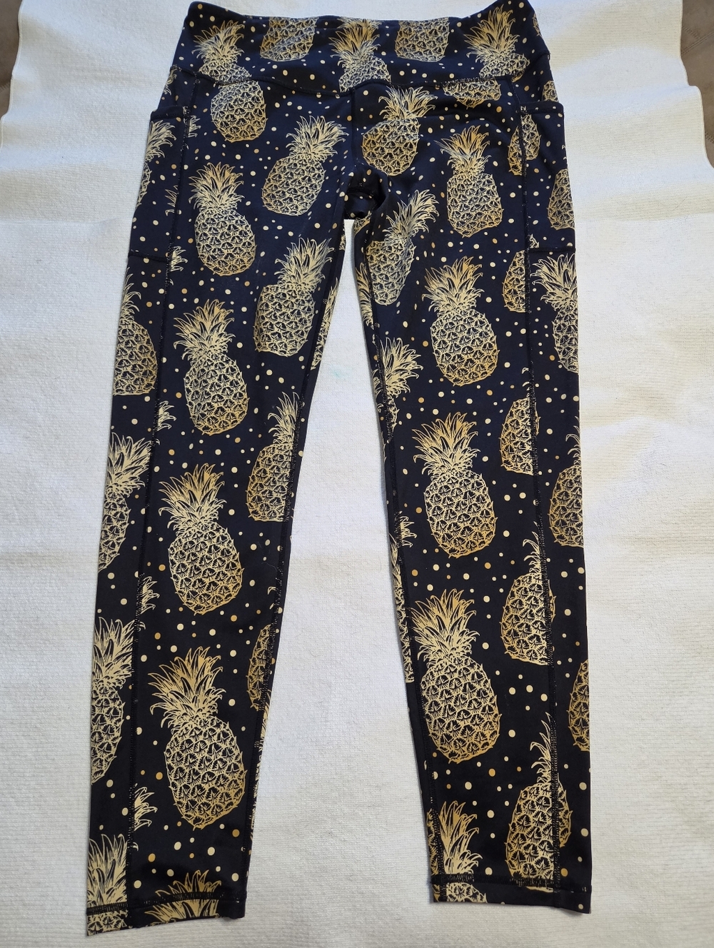 Constantly Varied Women's Pineapple Print Leggings - Black & Gold Sz XXL LikeNew